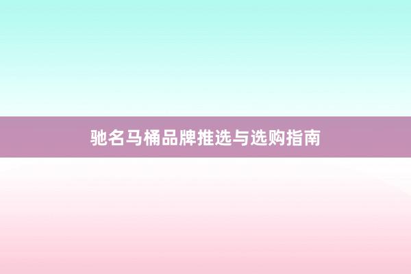 驰名马桶品牌推选与选购指南